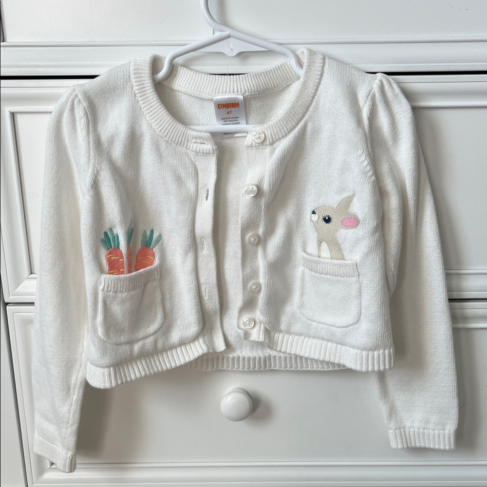 Gymboree White Cardigan with Bunny and Carrot Pockets